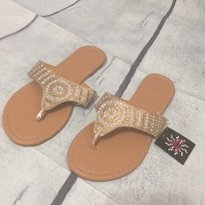 Olivia Miller Ladies Gold beaded Sandals NWT